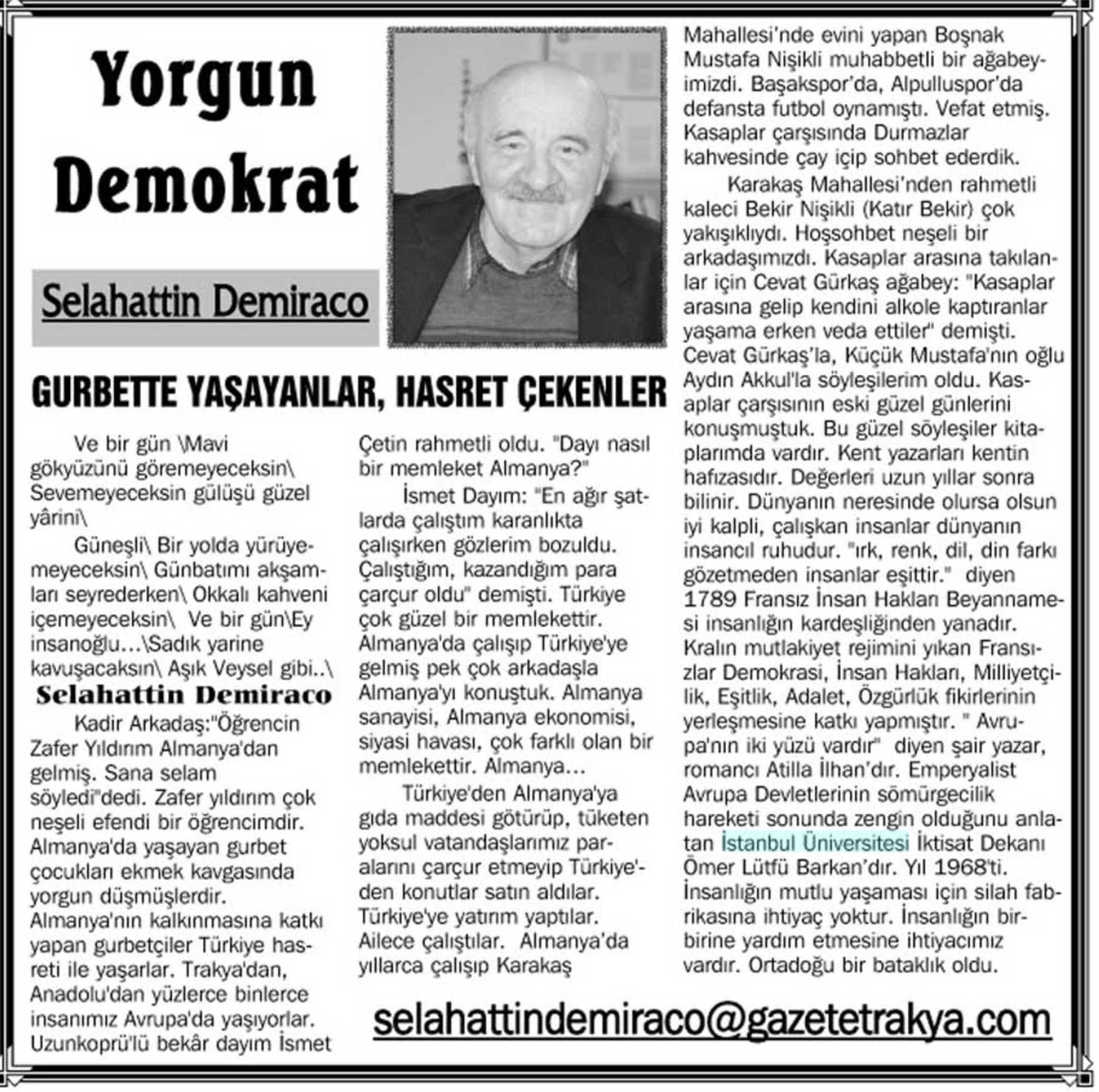 YORGUN DEMOKRAT Yayın Adı : Kırklareli Önadım Periyod : Haftada 6