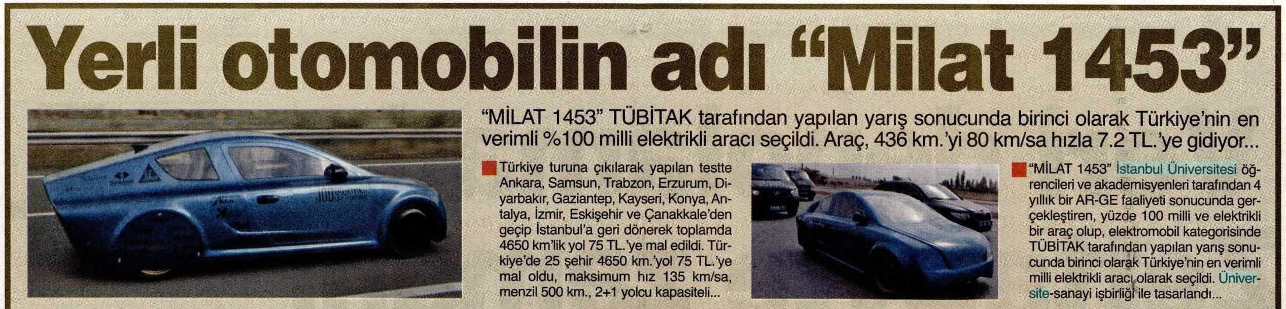 YERLI OTOMOBILIN ADI MILAT 1453 Yayın Adı : Kentiçi Toplu Tasıma