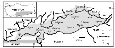 2. BÖLÜM 2.1. Bölgenin Tanımı Araştırma sahası yaklaşık 35 0-43 0 doğu meridyenleri ile 36 0-39 0 kuzey paralelleri arasında yer almaktadır.