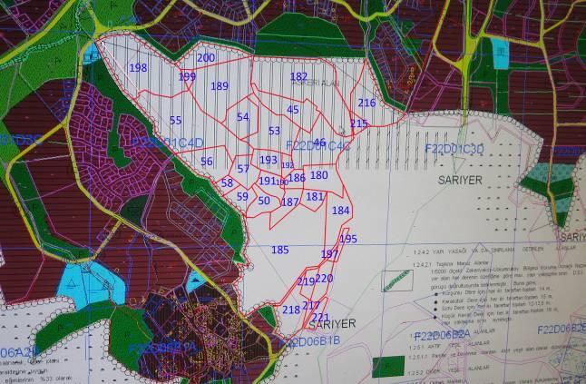 2.4 Gayrimenkullerin İmar Durumu 2.4.1 1/5000 ve 1/1000 Ölçekli İmar Planları Bilgileri Sarıyer Belediyesinden alınan bilgilere göre, rapora konu 34 adet parsel, 20.10.2003 tasdik tarihli Sarıyer Uskumruköy-Zekeriyaköy Mevki Koruma Amaçlı Nazım ve Uygulama İmar Planları nda plan sınırı dışında kalmaktadır.