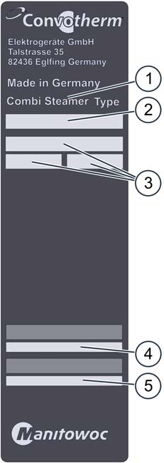 1 Genel 1.4 Sıcak hava buharlı fırınınızın tanımlanması Tip etiketinin konumu Tip etiketi, sıcak hava buharlı fırının sol tarafında bulunur.