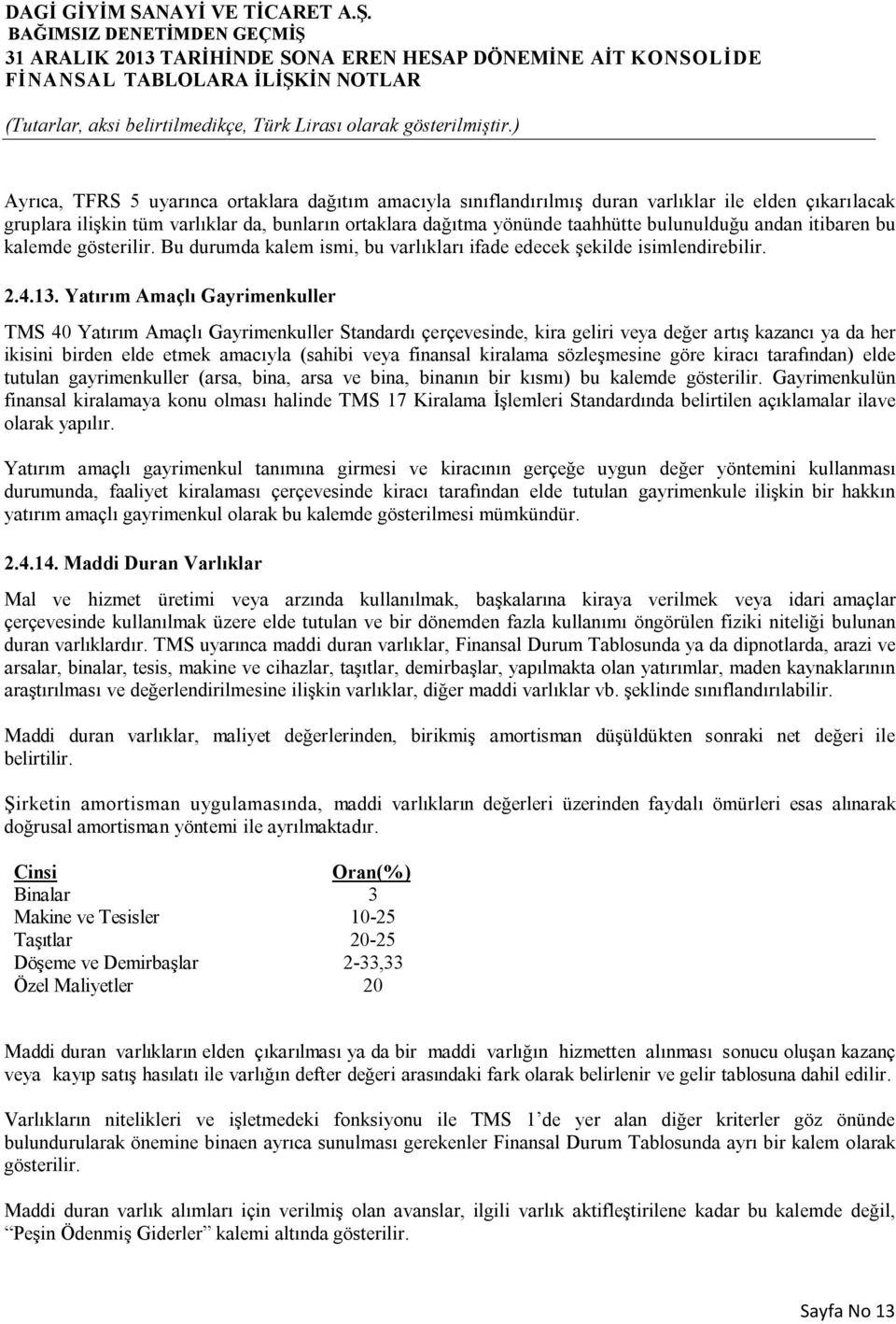 Yatırım Amaçlı Gayrimenkuller TMS 40 Yatırım Amaçlı Gayrimenkuller Standardı çerçevesinde, kira geliri veya değer artış kazancı ya da her ikisini birden elde etmek amacıyla (sahibi veya finansal