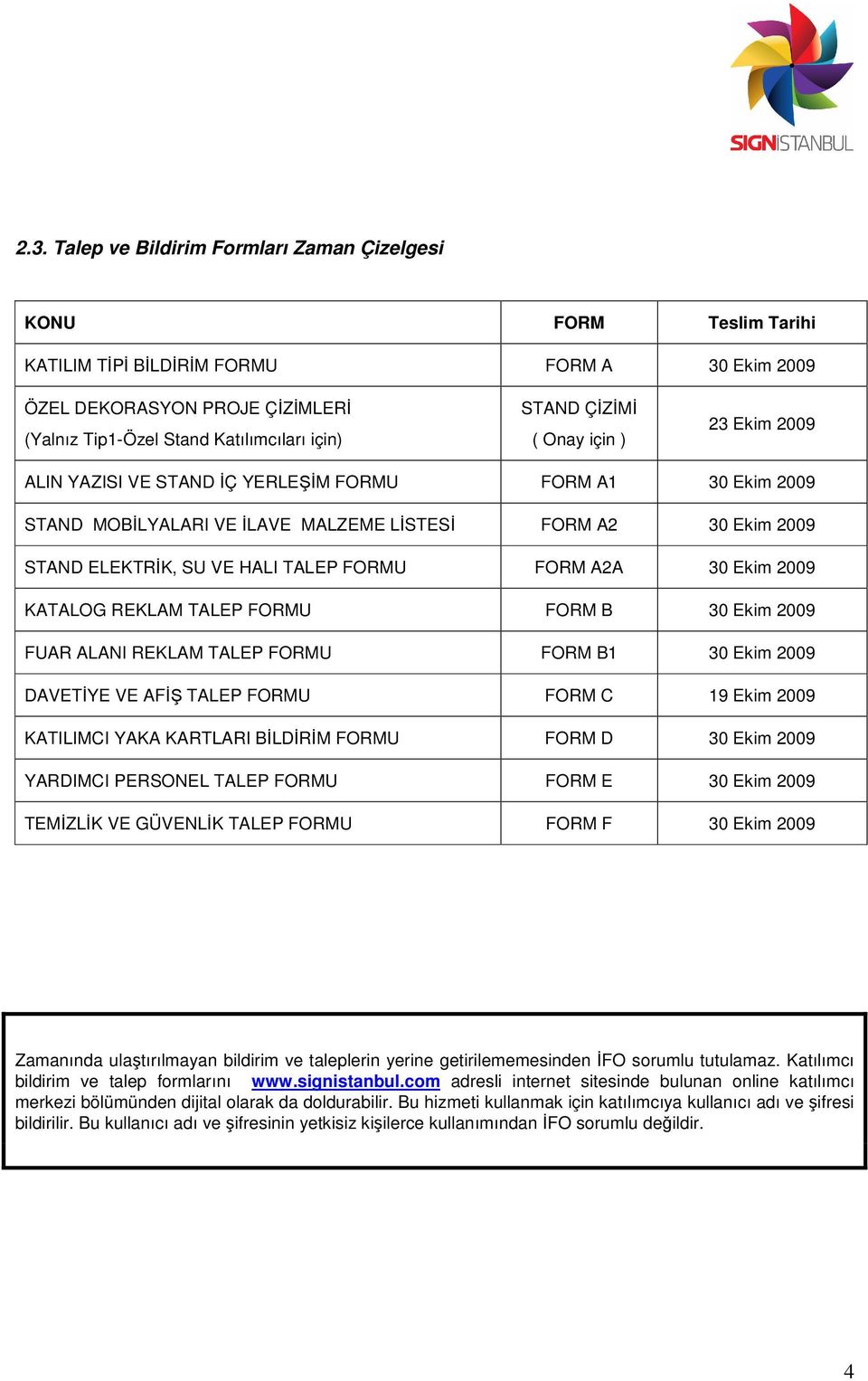 FORMU FORM A2A 30 Ekim 2009 KATALOG REKLAM TALEP FORMU FORM B 30 Ekim 2009 FUAR ALANI REKLAM TALEP FORMU FORM B1 30 Ekim 2009 DAVETİYE VE AFİŞ TALEP FORMU FORM C 19 Ekim 2009 KATILIMCI YAKA KARTLARI