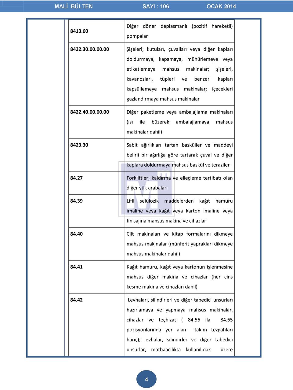 makinalar; içecekleri gazlandırmaya mahsus makinalar 8422.40.00.00.00 Diğer paketleme veya ambalajlama makinaları (ısı ile büzerek ambalajlamaya mahsus makinalar dahil) 8423.