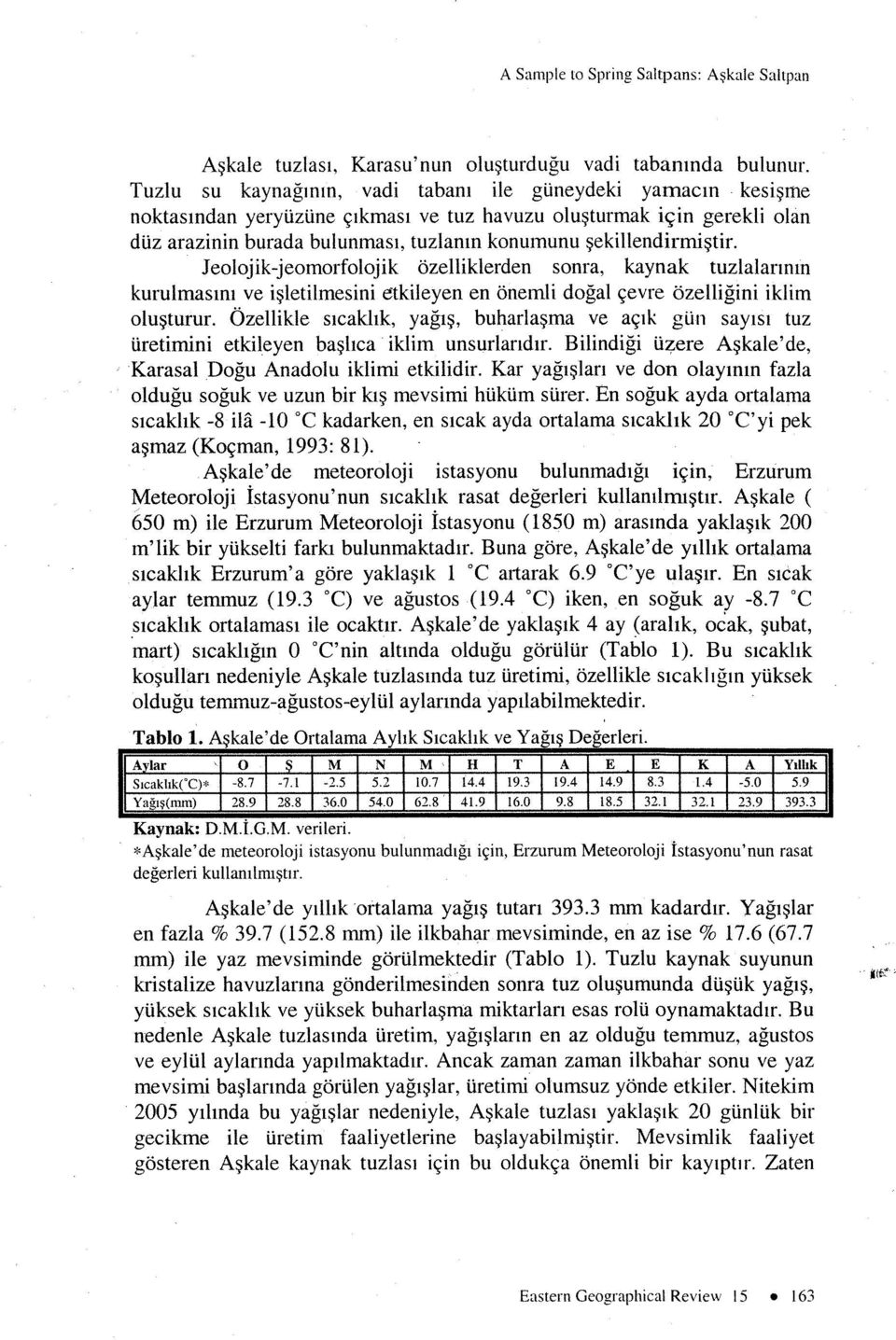 Jeolojik-jeomorfolojik ozelliklerden soma, kaynak tuzlalannm kurulmasuu ve isletilmesini etkileyen en onernli dogal cevre ozelligini iklim olusturur.