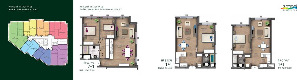 58m 2 T P A TYPE 2+1 Brüt 112 m 2 Gross Hol Hall 6.56m 2 Antre Entrance 2.75m 2 Mutfak - Yemek odası Kitchen - Dining room 26.