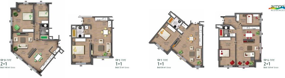 16m 2 T P D TYPE 2+1 Brüt 140 m 2 Gross Salon Living room 24.16m 2 Yemek bölümü Dining Hall 12.64m 2 Antre Entrance 10.00m 2 Mutfak Kitchen 8.78m 2 Yatak odası 16.09m 2 Salon Living room 19.