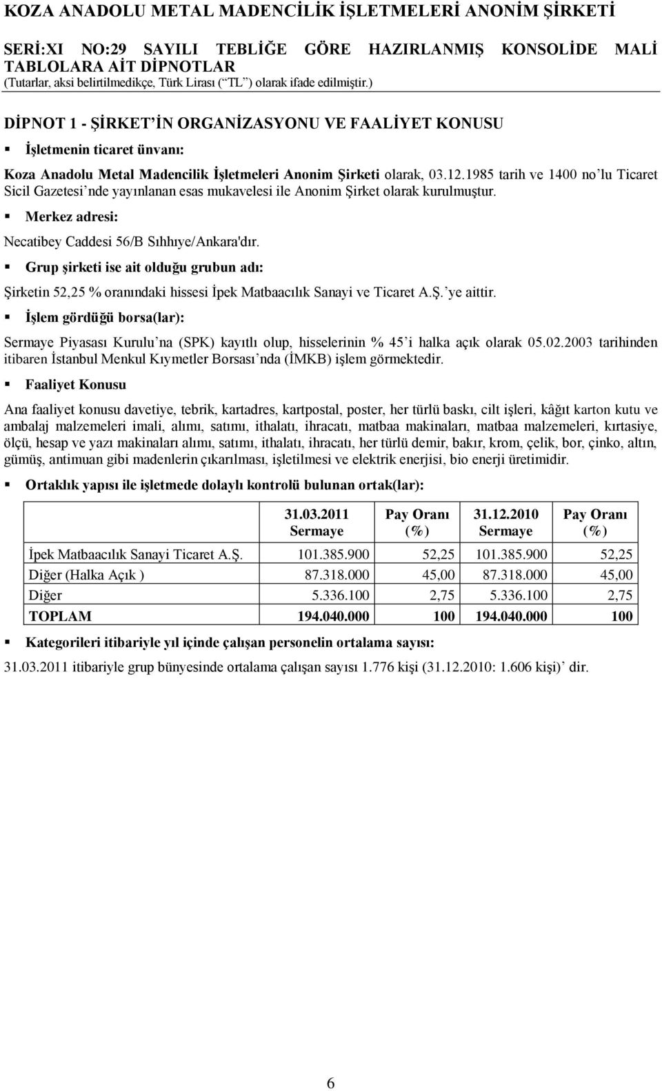 Grup Ģirketi ise ait olduğu grubun adı: ġirketin 52,25 % oranındaki hissesi Ġpek Matbaacılık Sanayi ve Ticaret A.ġ. ye aittir.