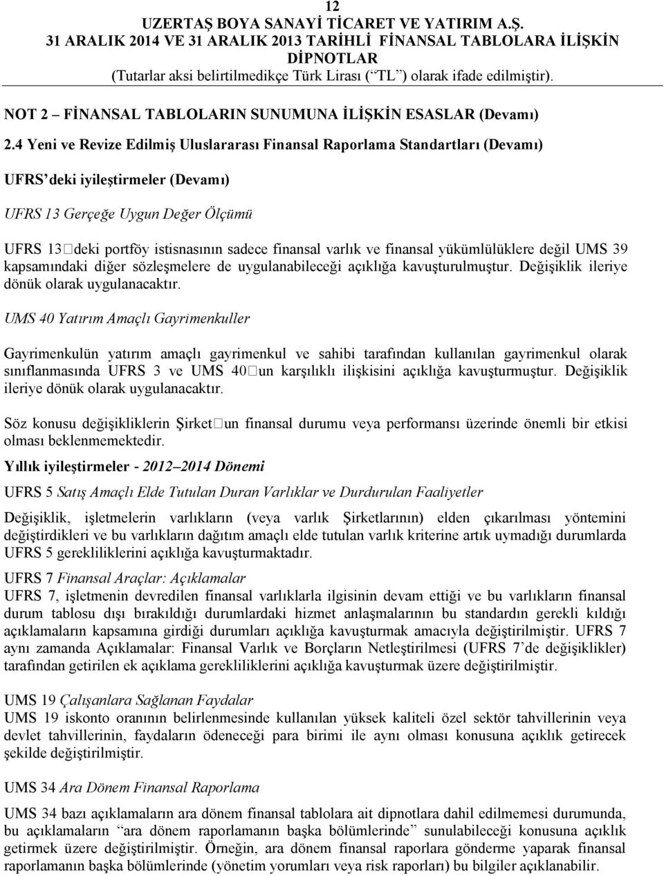 varlık ve finansal yükümlülüklere değil UMS 39 kapsamındaki diğer sözleşmelere de uygulanabileceği açıklığa kavuşturulmuştur. Değişiklik ileriye dönük olarak uygulanacaktır.