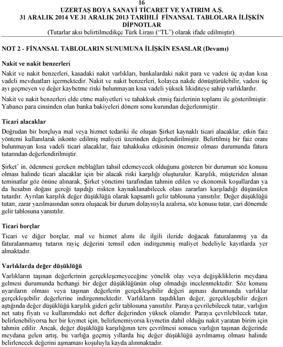 Nakit ve nakit benzerleri elde etme maliyetleri ve tahakkuk etmiş faizlerinin toplamı ile gösterilmiştir. Yabancı para cinsinden olan banka bakiyeleri dönem sonu kurundan değerlenmiştir.