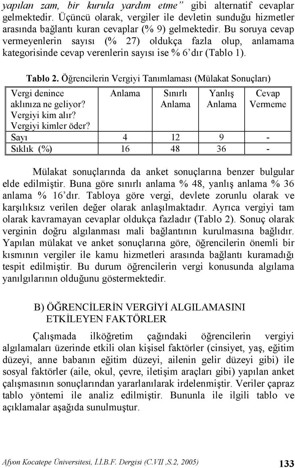 Örencilerin Vergiyi Tanmlamas (Mülakat Sonuçlar) Vergi denince aklnza ne geliyor? Vergiyi kim alr? Vergiyi kimler öder?