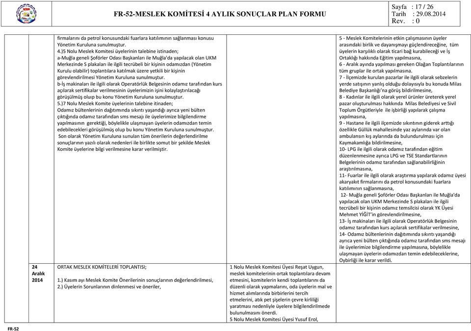 )5 Nolu Meslek Komitesi üyelerinin talebine istinaden; a-muğla geneli Şoförler Odası Başkanları ile Muğla'da yapılacak olan UKM Merkezinde S plakaları ile ilgili tecrübeli bir kişinin odamızdan