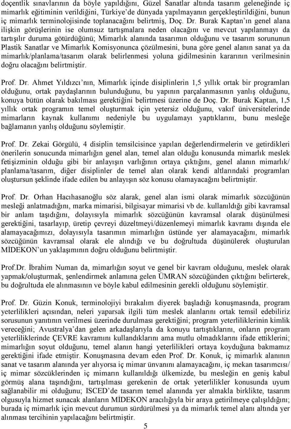 Burak Kaptan ın genel alana iliģkin görüģlerinin ise olumsuz tartıģmalara neden olacağını ve mevcut yapılanmayı da tartıģılır duruma götürdüğünü; Mimarlık alanında tasarımın olduğunu ve tasarım