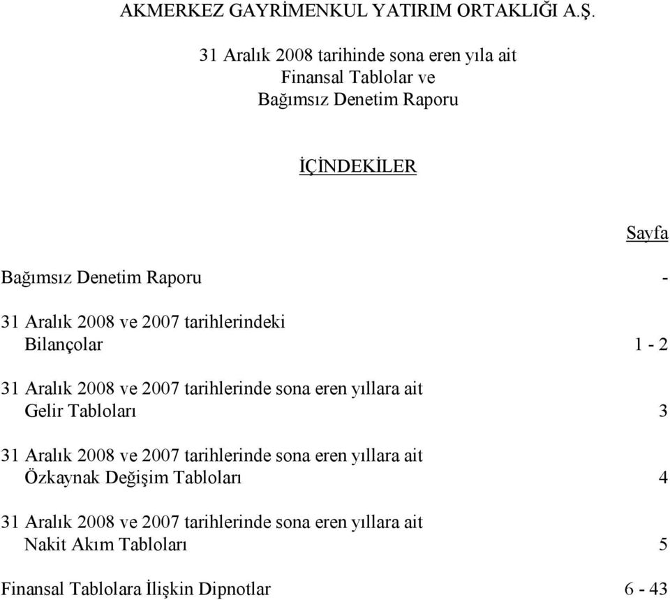 Raporu - 31 Aralık 2008 ve 2007 tarihlerindeki Bilançolar 1-2