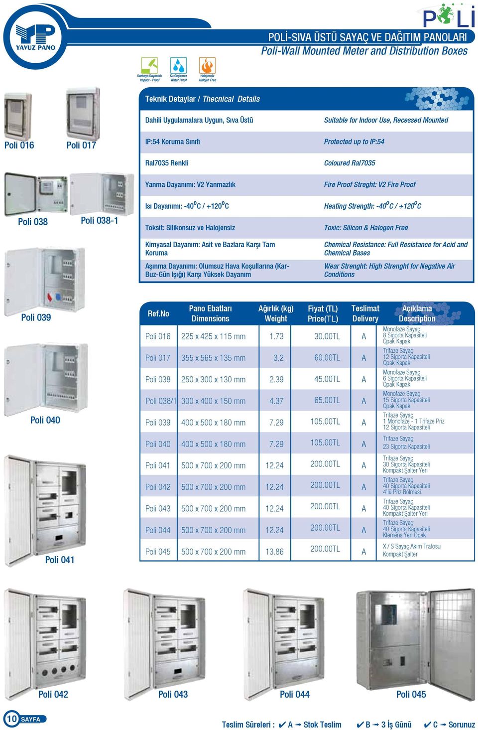 Strength: -40 o / +120 o Poli 038 Poli 038-1 Toksit: Silikonsuz ve Halojensiz Toxic: Silicon & Halogen Free Kimyasal Dayanım: sit ve azlara Karşı Tam Koruma hemical Resistance: Full Resistance for