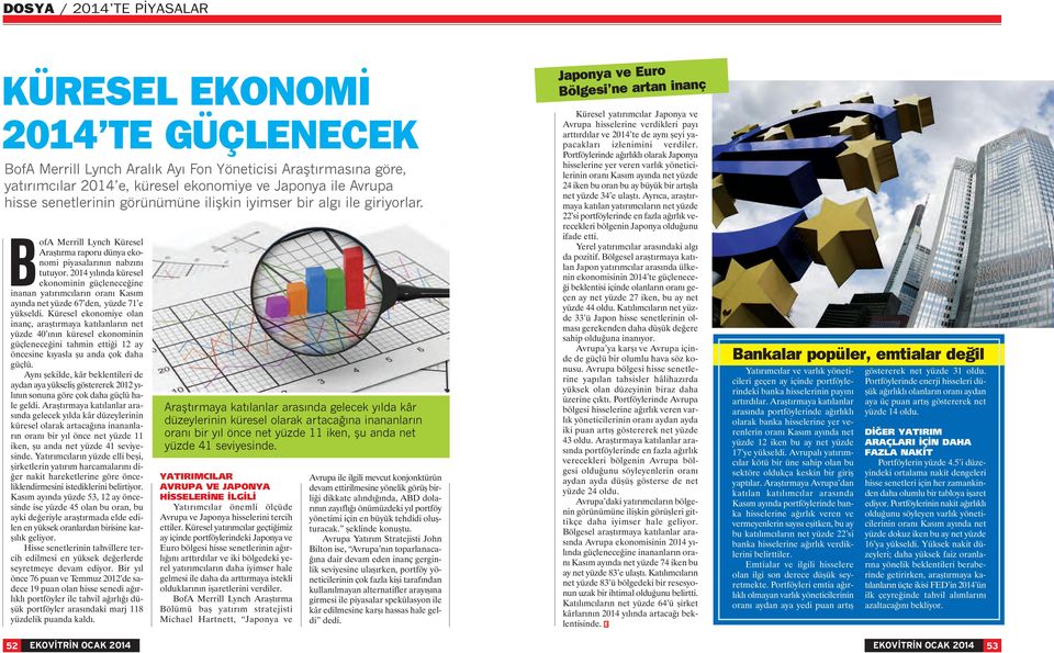 2014 yılında küresel ekonominin güçleneceğine inanan yatırımcıların oranı Kasım ayında net yüzde 67 den, yüzde 71 e yükseldi.