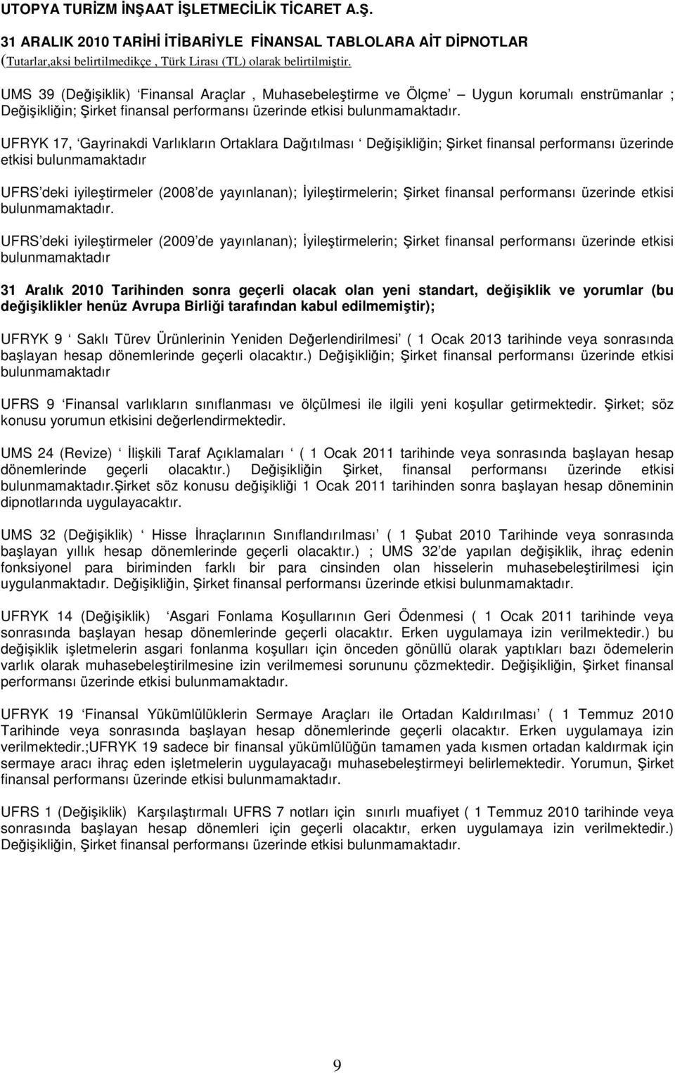 Şirket finansal performansı üzerinde etkisi bulunmamaktadır.