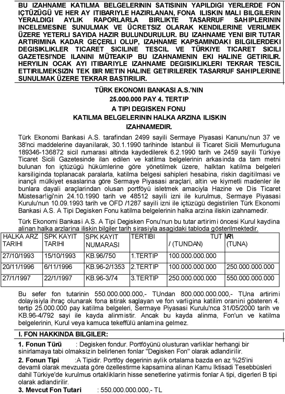 BU IZAHNAME YENI BIR TUTAR ARTIRIMINA KADAR GEÇERLI OLUP, IZAHNAME KAPSAMINDAKI BILGILERDEKI DEGISIKLIKLER TICARET SICILINE TESCIL VE TÜRKIYE TICARET SICILI GAZETESI'NDE ILANINI MÜTEAKIP BU