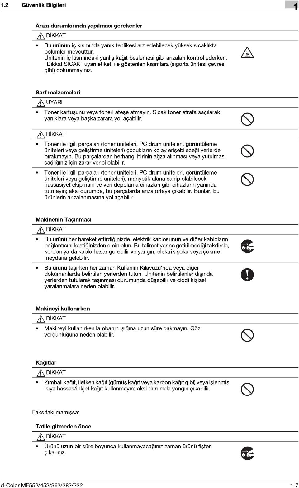 Sarf malzemeleri UYARI Toner kartuşunu veya toneri ateşe atmayın. Sıcak toner etrafa saçılarak yanıklara veya başka zarara yol açabilir.