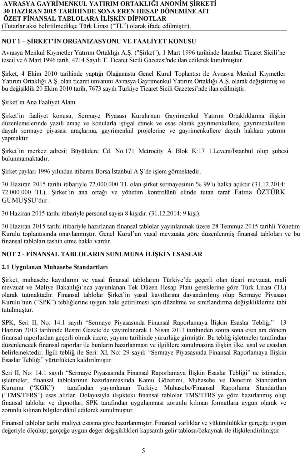Ş. olarak değiştirmiş ve bu değişiklik 20 Ekim 2010 tarih, 7673 sayılı Türkiye Ticaret Sicili Gazetesi nde ilan edilmiştir.