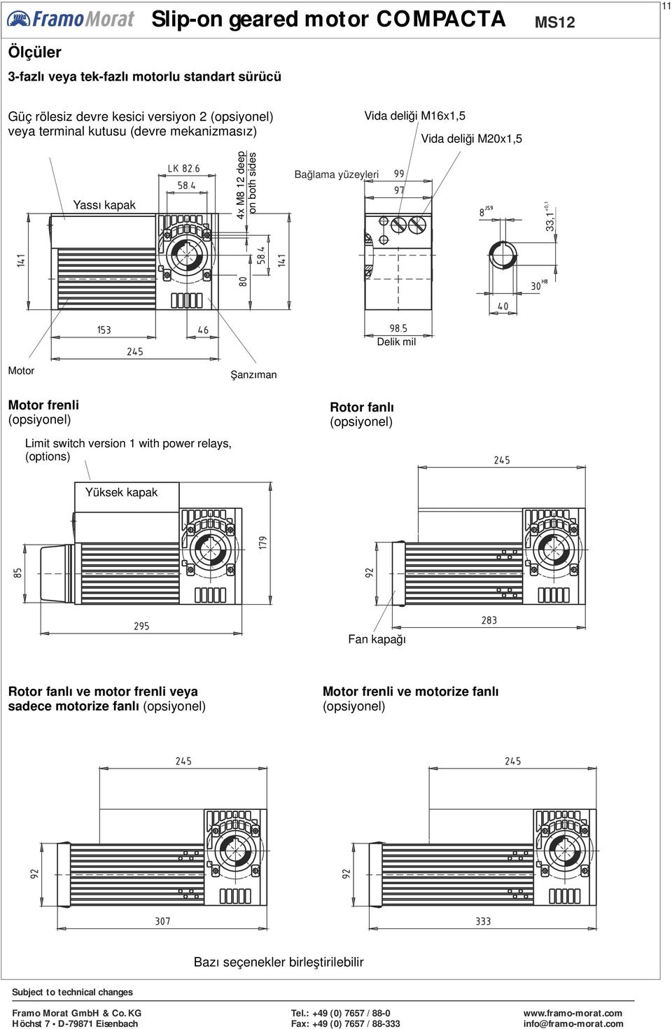 Delik mil Motor Şanzıman Motor frenli Limit switch version 1 with power relays, (options) Rotor fanlı Yüksek kapak Fan