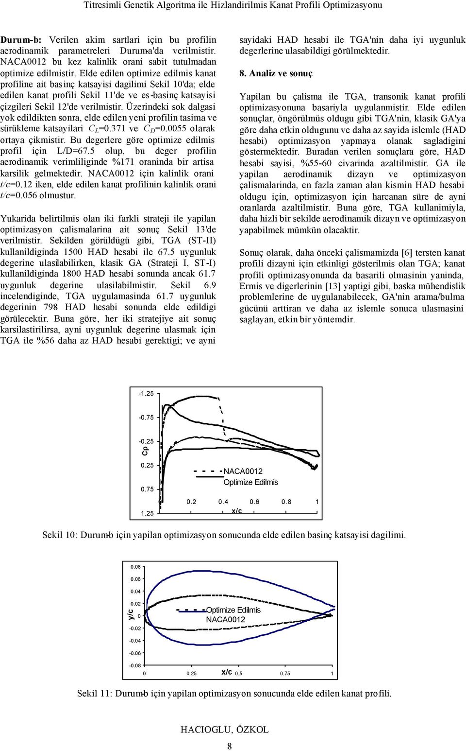Üzerndek sok dalgas yok edldkten sonra, elde edlen yen profln tasma ve sürükleme katsaylar C L =0.371 ve C D =0.0055 olarak ortaya çkmstr. Bu degerlere göre optmze edlms profl çn L/D=67.