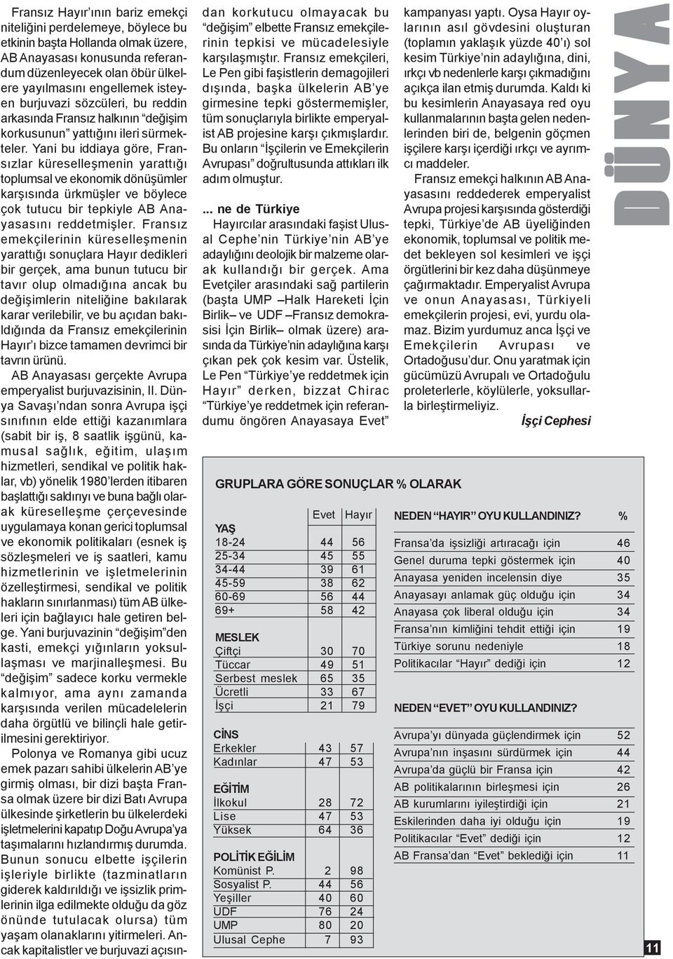 Yani bu iddiaya göre, Fransýzlar küreselleþmenin yarattýðý toplumsal ve ekonomik dönüþümler karþýsýnda ürkmüþler ve böylece çok tutucu bir tepkiyle AB Anayasasýný reddetmiþler.