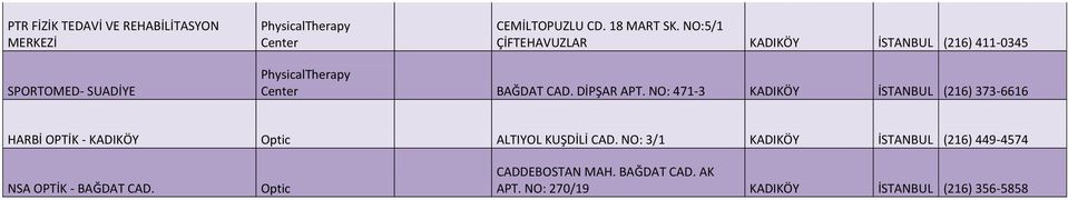 DİPŞAR APT. NO: 471-3 KADIKÖY İSTANBUL (216) 373-6616 HARBİ OPTİK - KADIKÖY Optic ALTIYOL KUŞDİLİ CAD.