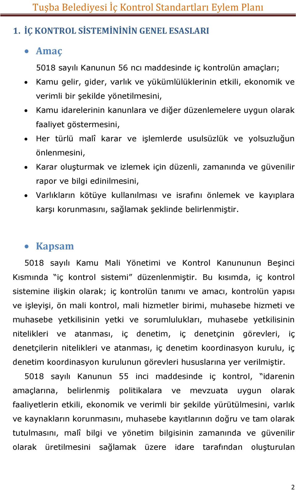 izlemek için düzenli, zamanında ve güvenilir rapor ve bilgi edinilmesini, Varlıkların kötüye kullanılması ve israfını önlemek ve kayıplara karşı korunmasını, sağlamak şeklinde belirlenmiştir.