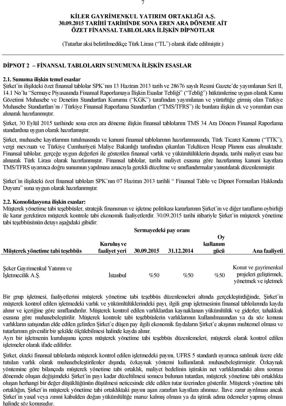 1 No lu Sermaye Piyasasında Finansal Raporlamaya ĠliĢkin Esaslar Tebliği ( Tebliğ ) hükümlerine uygun olarak Kamu Gözetimi Muhasebe ve Denetim Standartları Kurumu ( KGK ) tarafından yayımlanan ve