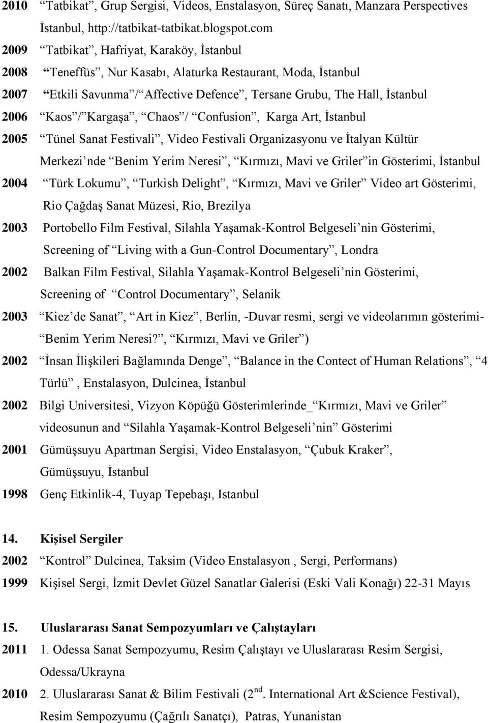 Kargaşa, Chaos / Confusion, Karga Art, İstanbul 2005 Tünel Sanat Festivali, Video Festivali Organizasyonu ve İtalyan Kültür Merkezi nde Benim Yerim Neresi, Kırmızı, Mavi ve Griler in Gösterimi,