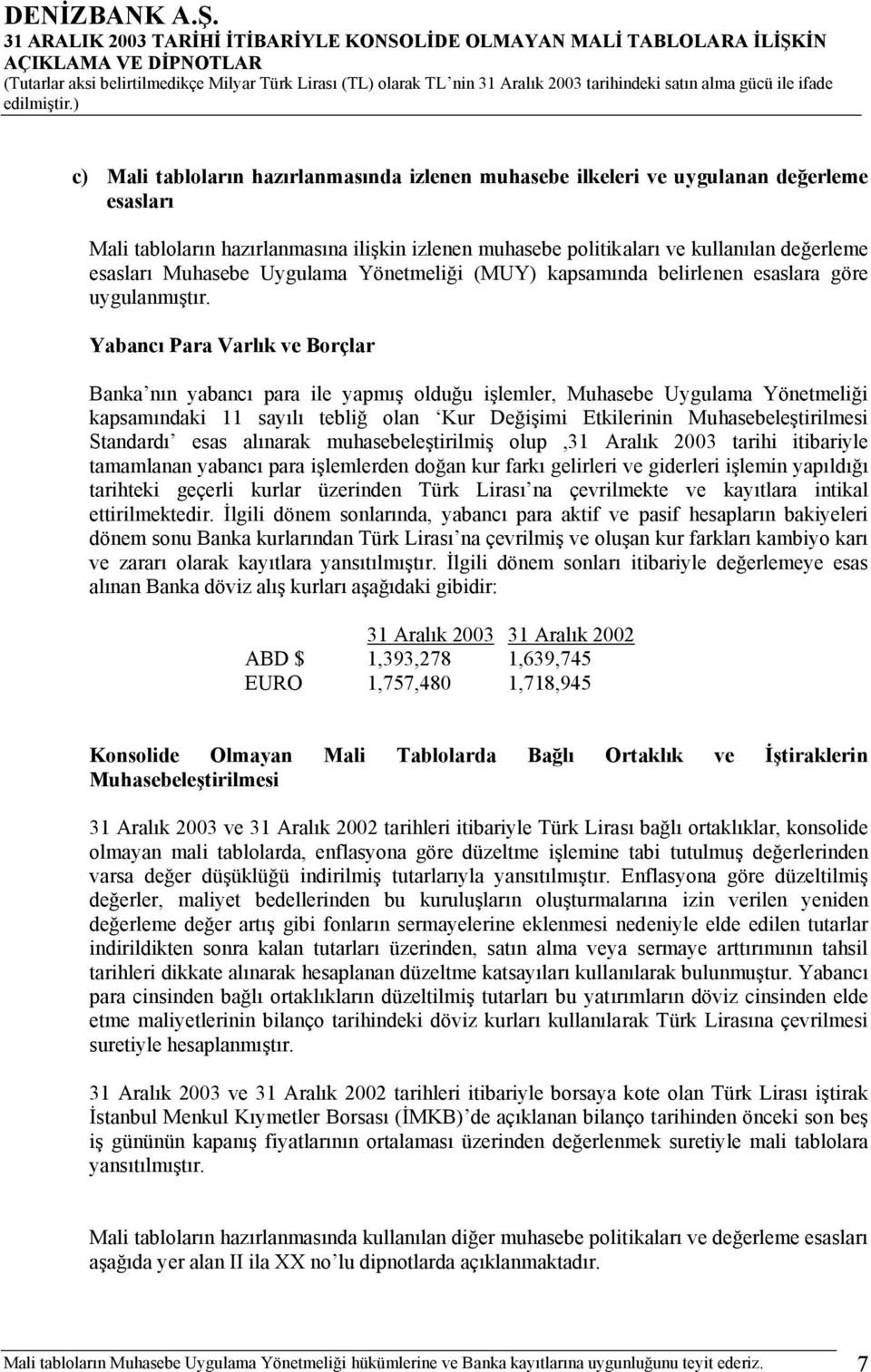 Yabancı Para Varlık ve Borçlar Banka nın yabancı para ile yapmış olduğu işlemler, Muhasebe Uygulama Yönetmeliği kapsamındaki 11 sayılı tebliğ olan Kur Değişimi Etkilerinin Muhasebeleştirilmesi