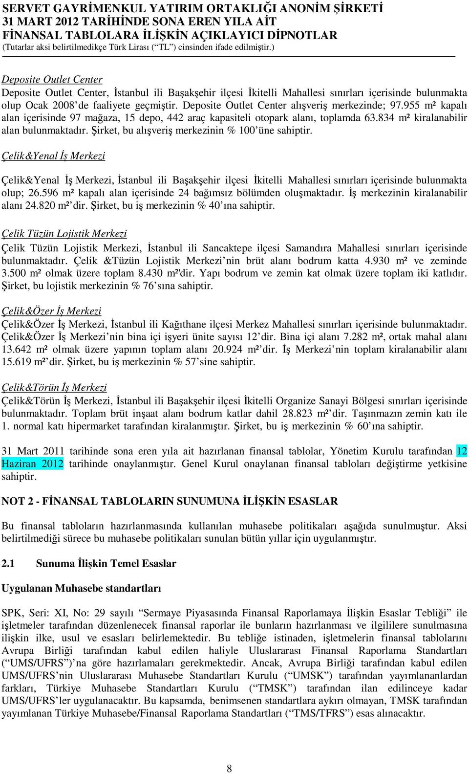 Şirket, bu alışveriş merkezinin % 100 üne sahiptir. Çelik&Yenal İş Merkezi Çelik&Yenal İş Merkezi, İstanbul ili Başakşehir ilçesi İkitelli Mahallesi sınırları içerisinde bulunmakta olup; 26.