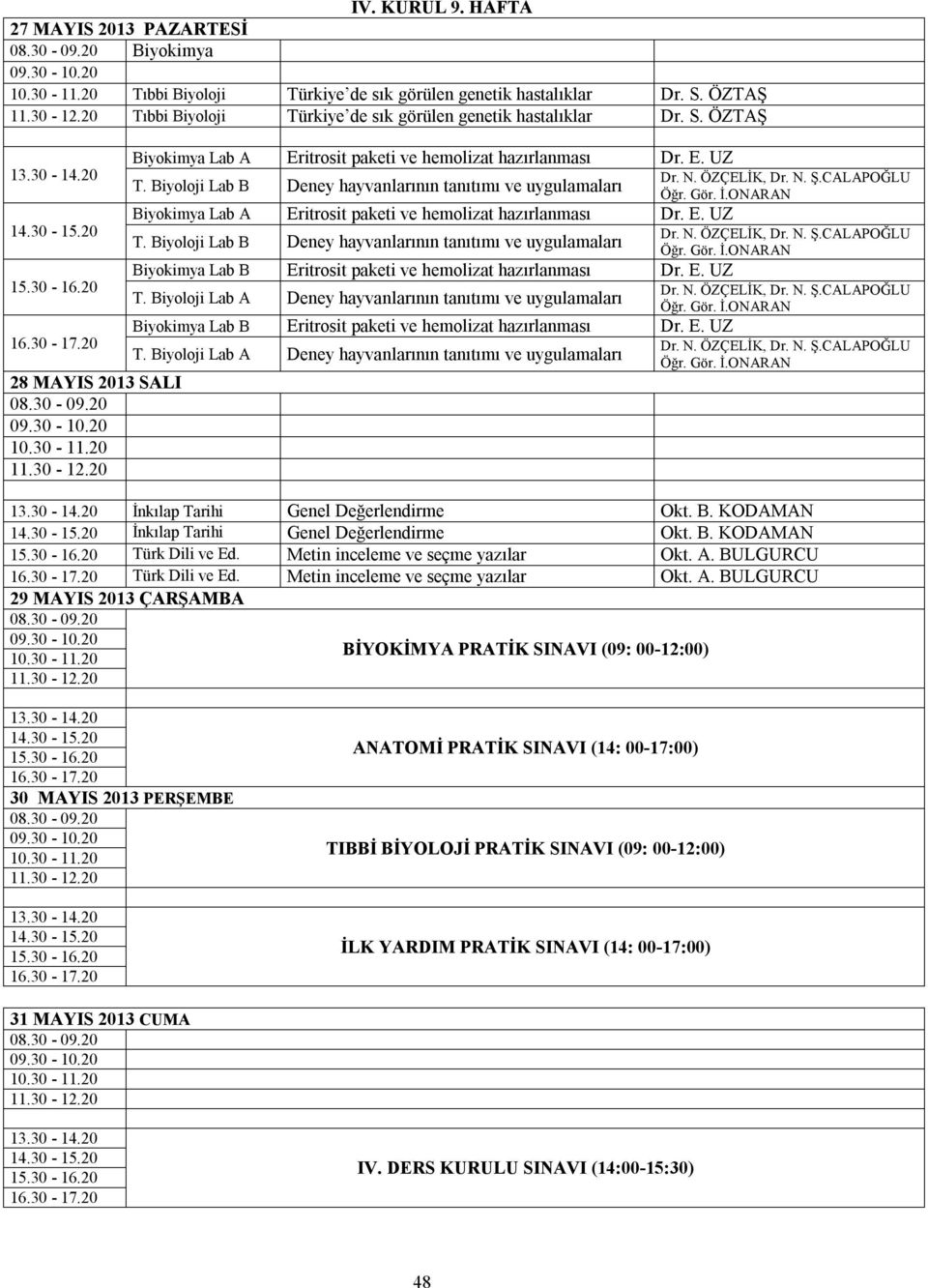 Biyoloji Lab A Deney hayvanlarının tanıtımı ve uygulamaları İnkılap Tarihi Genel Değerlendirme Okt. B. KODAMAN İnkılap Tarihi Genel Değerlendirme Okt. B. KODAMAN Türk Dili ve Ed.