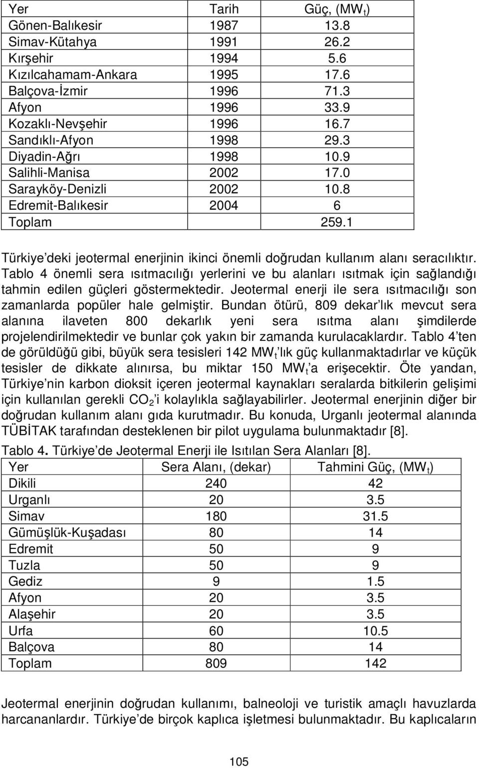 1 Türkiye deki jeotermal enerjinin ikinci önemli doğrudan kullanım alanı seracılıktır.