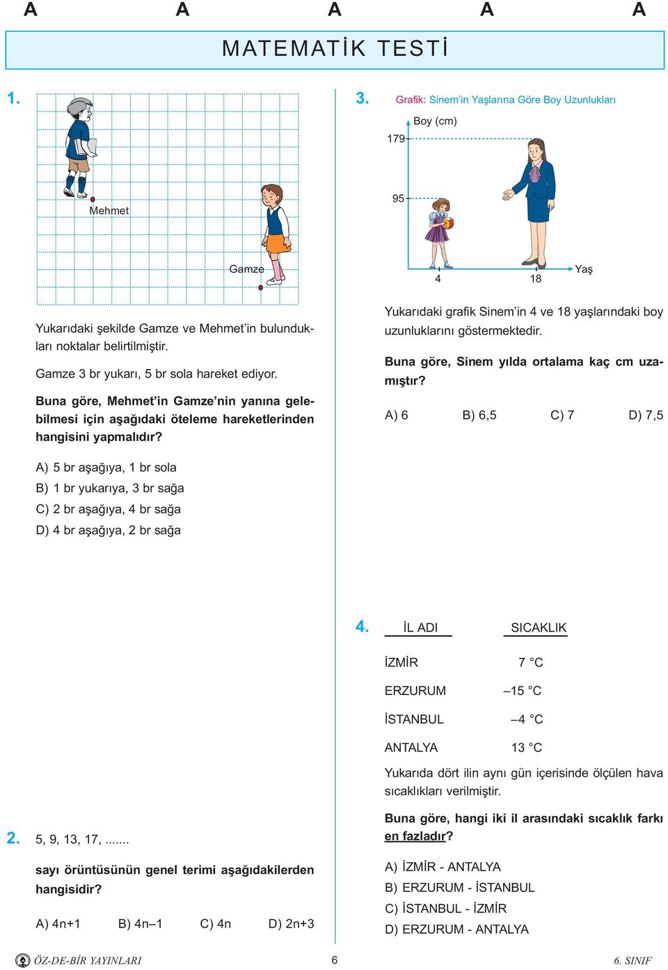 Yukarýdaki grafik Sinem in 4 ve 18 yaþlarýndaki boy uzunluklarýný göstermektedir. Buna göre, Sinem yýlda ortalama kaç cm uzamýþtýr?