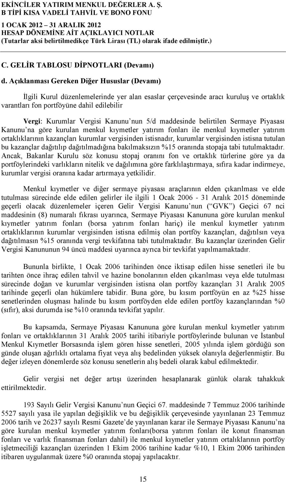 Kanunu nun 5/d maddesinde belirtilen Sermaye Piyasası Kanunu na göre kurulan menkul kıymetler yatırım fonları ile menkul kıymetler yatırım ortaklıklarının kazançları kurumlar vergisinden istisnadır,