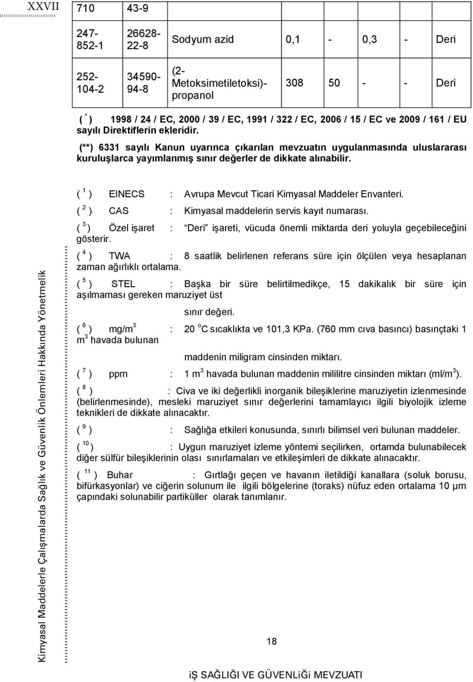 Kimyasal Maddelerle Çalışmalarda Sağlık ve Güvenlik Önlemleri Hakkında Yönetmelik ( 1 ) EINECS : Avrupa Mevcut Ticari Kimyasal Maddeler Envanteri.