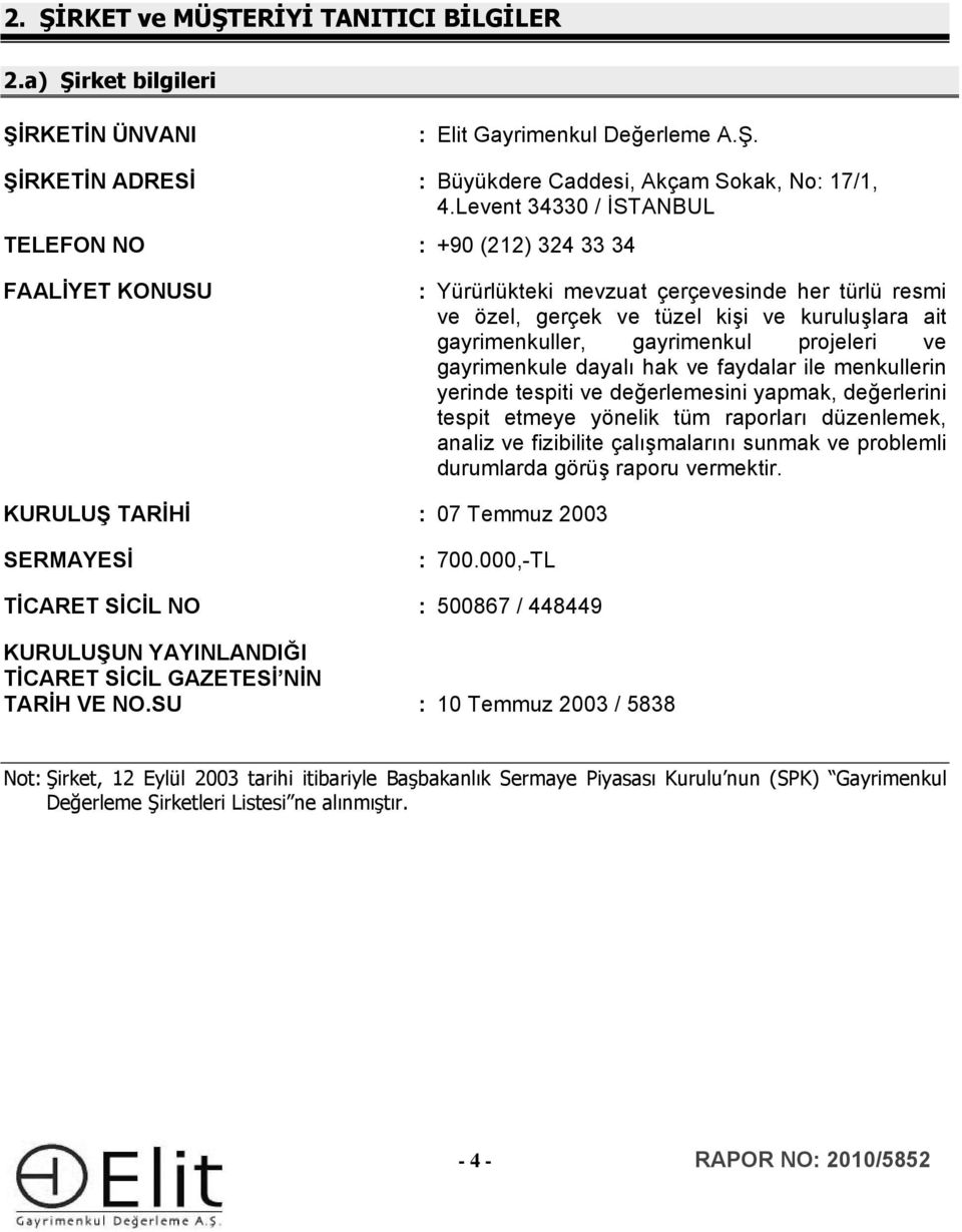 gayrimenkul projeleri ve gayrimenkule dayalı hak ve faydalar ile menkullerin yerinde tespiti ve değerlemesini yapmak, değerlerini tespit etmeye yönelik tüm raporları düzenlemek, analiz ve fizibilite