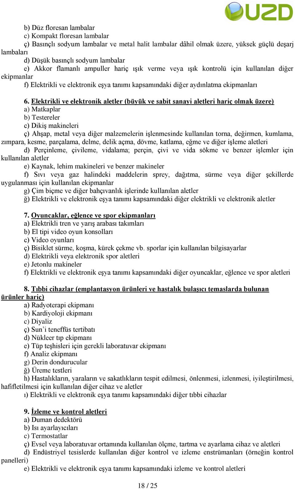 Elektrikli ve elektronik aletler (büyük ve sabit sanayi aletleri hariç olmak üzere) a) Matkaplar b) Testereler c) Dikiş makineleri ç) Ahşap, metal veya diğer malzemelerin işlenmesinde kullanılan