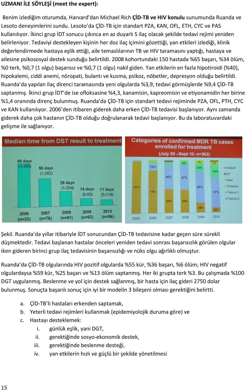 Tedaviyi destekleyen kişinin her doz ilaç içimini gözettiği, yan etkileri izlediği, klinik değerlendirmede hastaya eşlik ettiği, aile temaslılarının TB ve HIV taramasını yaptığı, hastaya ve ailesine