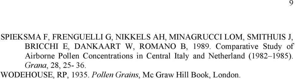 Comparative Study of Airborne Pollen Concentrations in Central Italy