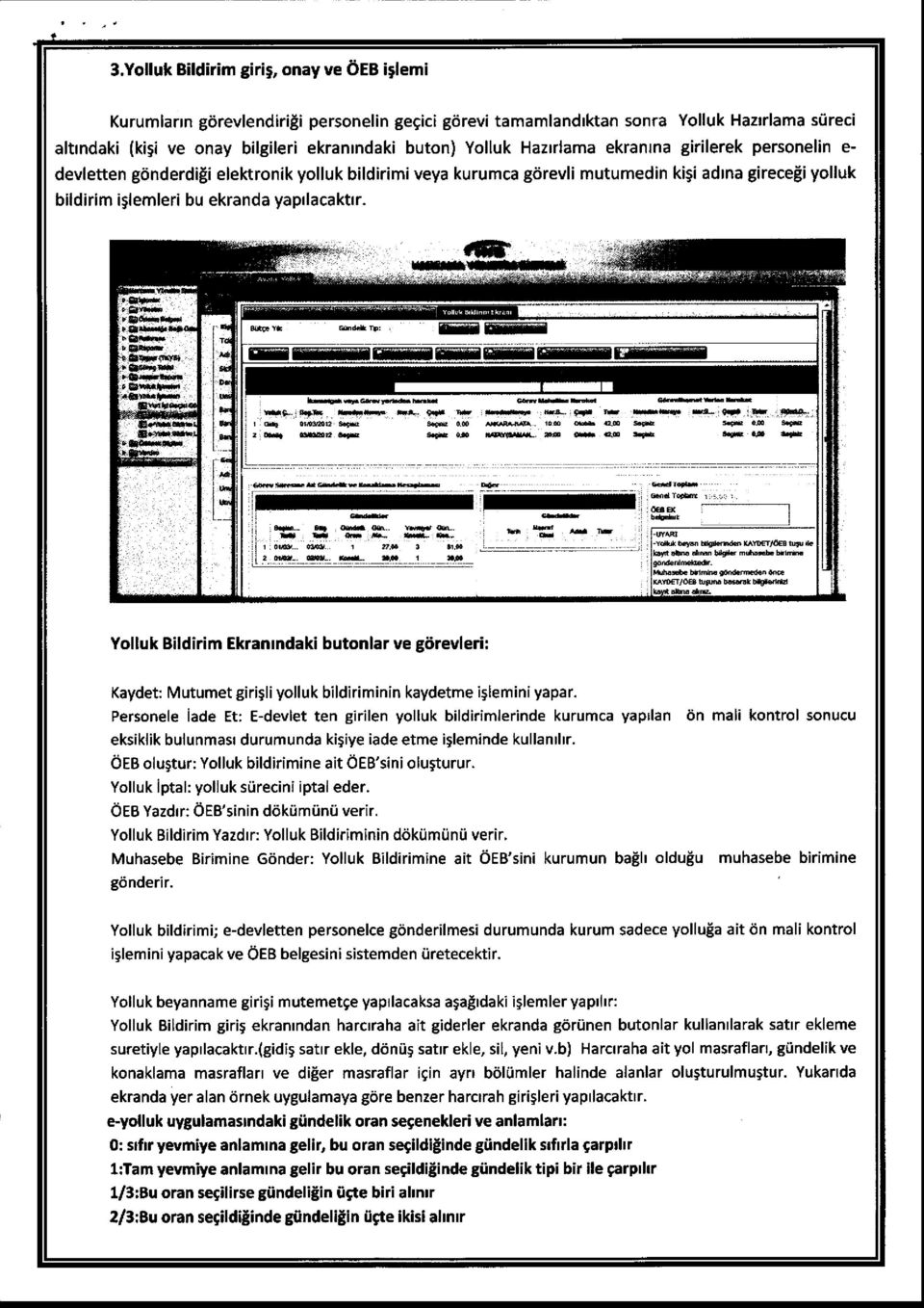 Yolluk Bildirim Ekranrndaki butonlar ve giirevleri: Kaydet: Mutumet girigli yolluk bildiriminin kaydetme islemini yapar.