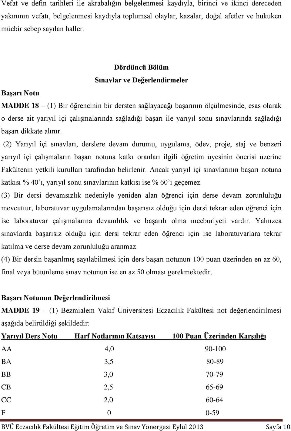 Dördüncü Bölüm Sınavlar ve Değerlendirmeler Başarı Notu MADDE 18 (1) Bir öğrencinin bir dersten sağlayacağı başarının ölçülmesinde, esas olarak o derse ait yarıyıl içi çalışmalarında sağladığı başarı