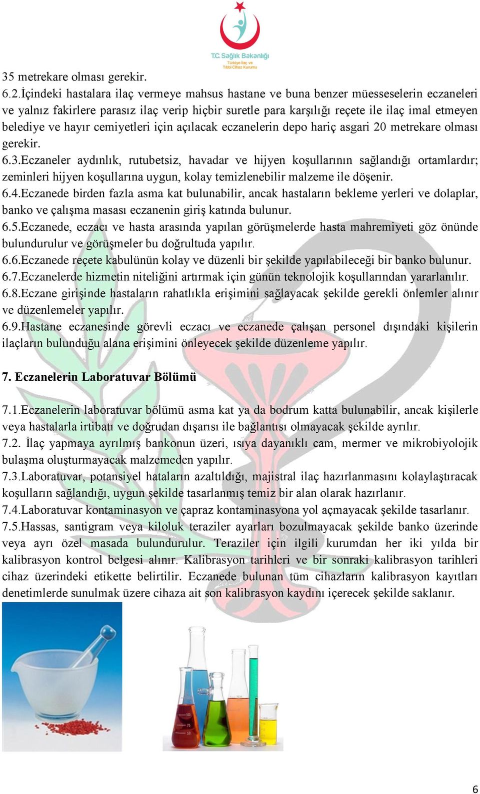 hayır cemiyetleri için açılacak eczanelerin depo hariç asgari 20 metrekare olması gerekir. 6.3.