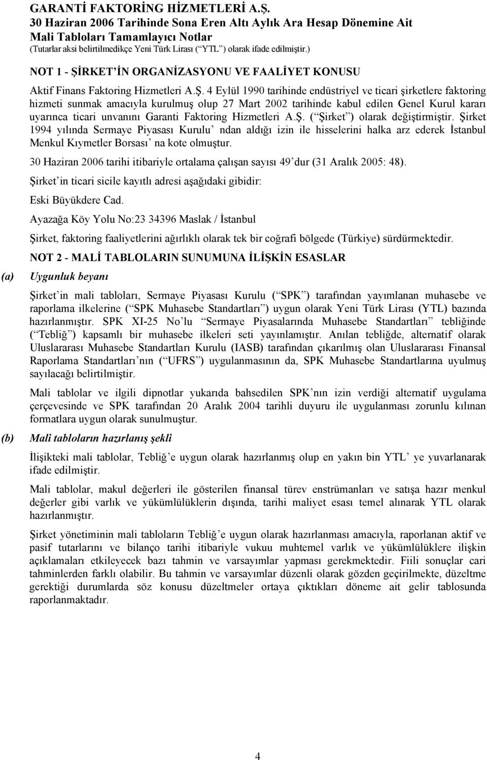 4 Eylül 1990 tarihinde endüstriyel ve ticari şirketlere faktoring hizmeti sunmak amacıyla kurulmuş olup 27 Mart 2002 tarihinde kabul edilen Genel Kurul kararı uyarınca ticari unvanını Garanti