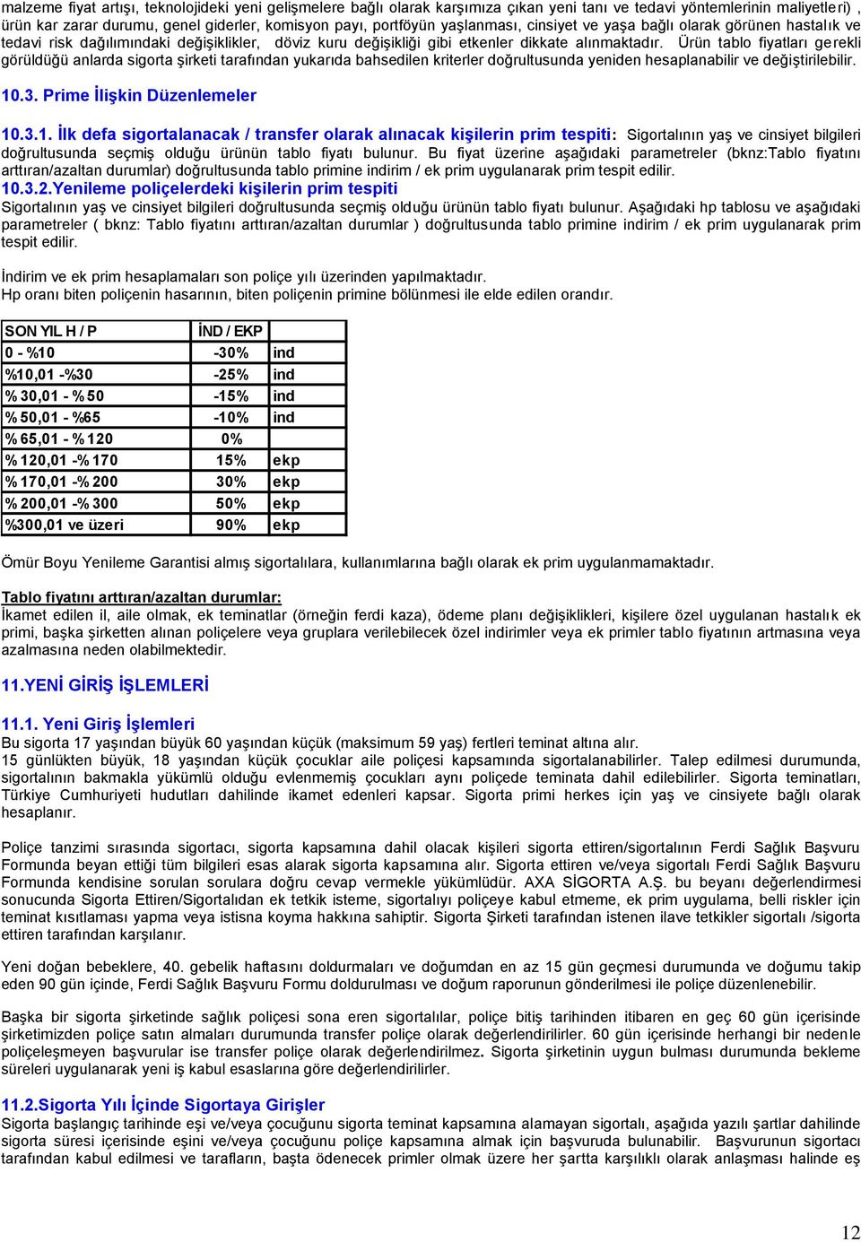 Ürün tablo fiyatları gerekli görüldüğü anlarda sigorta şirketi tarafından yukarıda bahsedilen kriterler doğrultusunda yeniden hesaplanabilir ve değiştirilebilir. 10