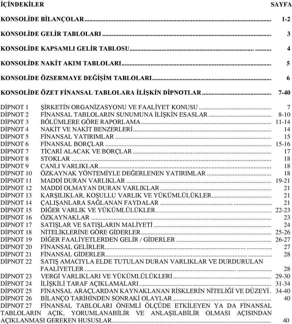 .. 11-14 DĠPNOT 4 NAKĠT VE NAKĠT BENZERLERĠ... 14 DĠPNOT 5 FĠNANSAL YATIRIMLAR... 15 DĠPNOT 6 FĠNANSAL BORÇLAR... 15-16 DĠPNOT 7 TĠCARĠ ALACAK VE BORÇLAR... 17 DĠPNOT 8 STOKLAR.