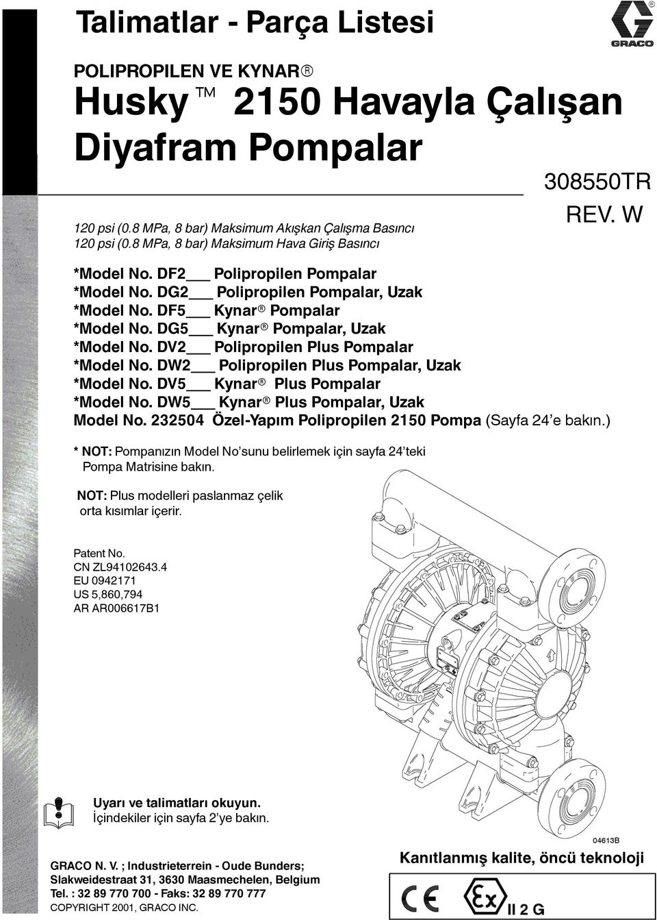 V Polipropilen Plus Pompalar *Model No. W Polipropilen Plus Pompalar, Uzak *Model No. V5 Kynarr Plus Pompalar *Model No. W5 Kynarr Plus Pompalar, Uzak Model No.