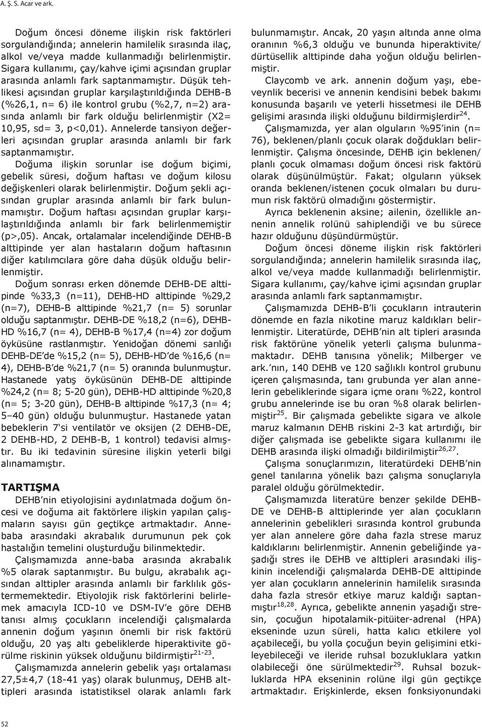 aç s ndan gruplar karş laşt r ld ğ nda DEHBB (%,, n= ) ile kontrol grubu (%,7, n=) aras nda anlaml bir fark olduğu belirlenmiştir (X= 0,95, sd=, p<0,0).